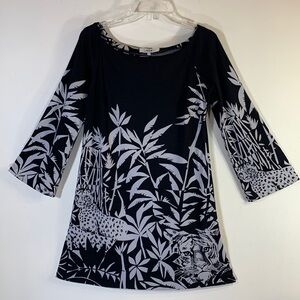 Tibi Small Leopard Jungle Jersey Shift Tunic Dress.